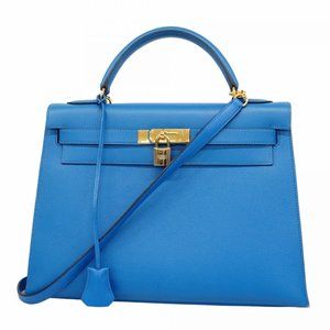Hermes handbag Kelly 32 Cushvel Blue Zanzibar B engraved ladies P899093